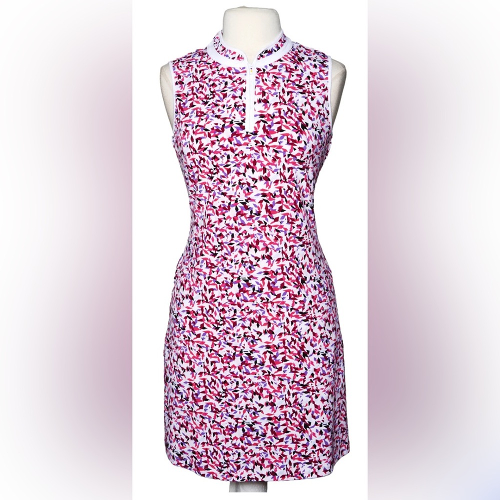 Swing Sleeveless Dress - Pink and‎ White